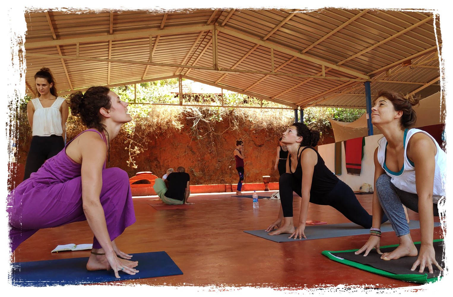 yoga students do surya namaskar, sunsalutation