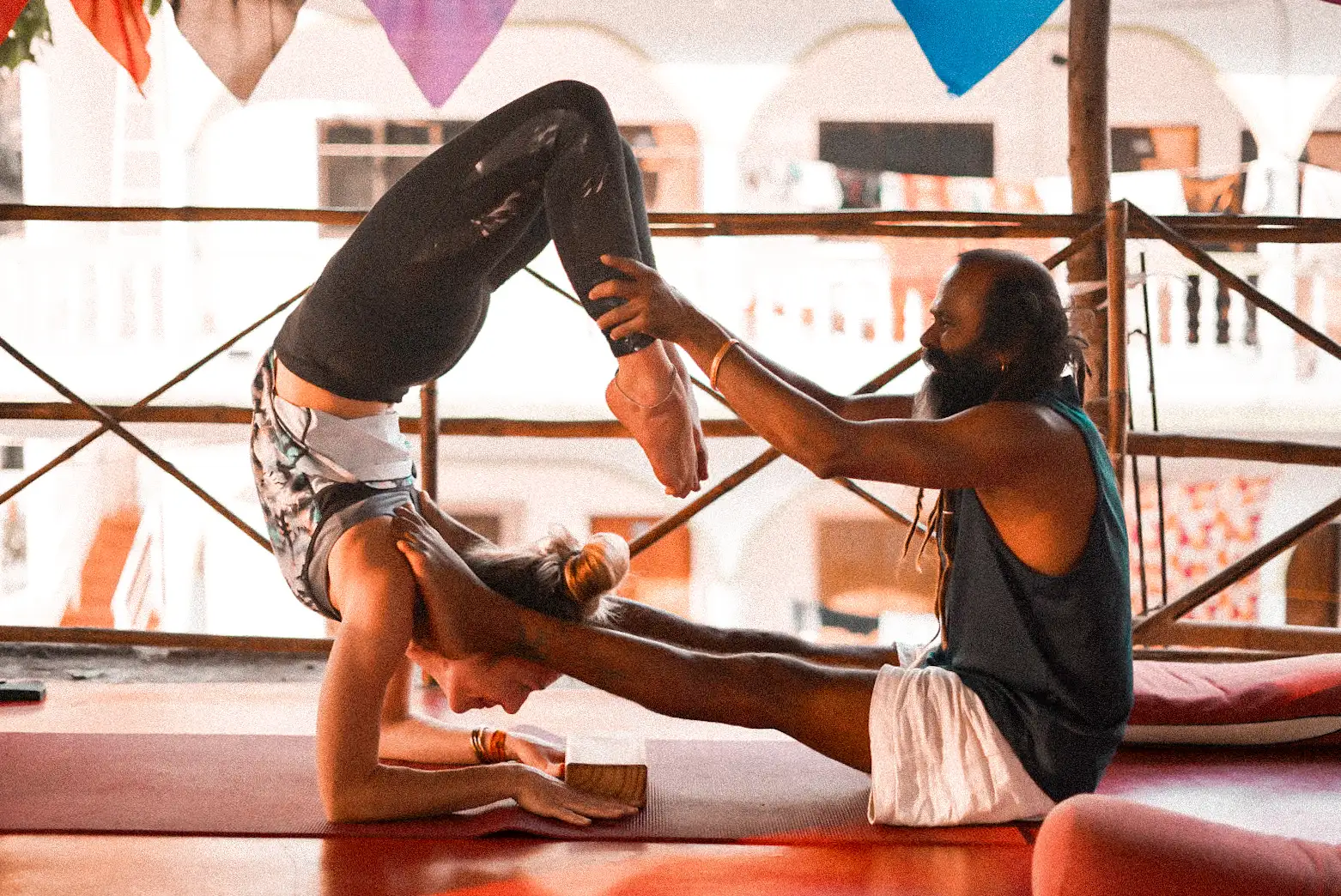 Students studying yoga together at Shree Hari Yoga, Goa